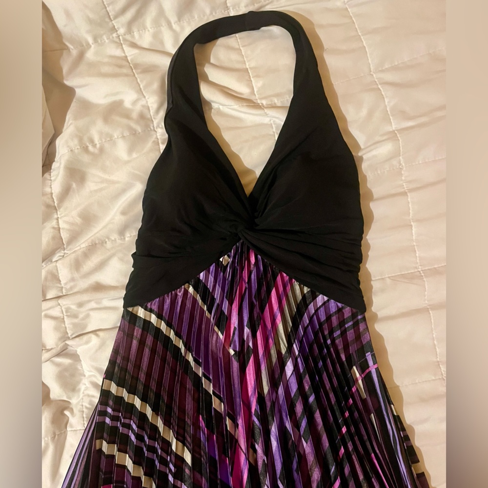 betsy & adam by linda bernell purple & black long halter backless dress ✨💜sz16
